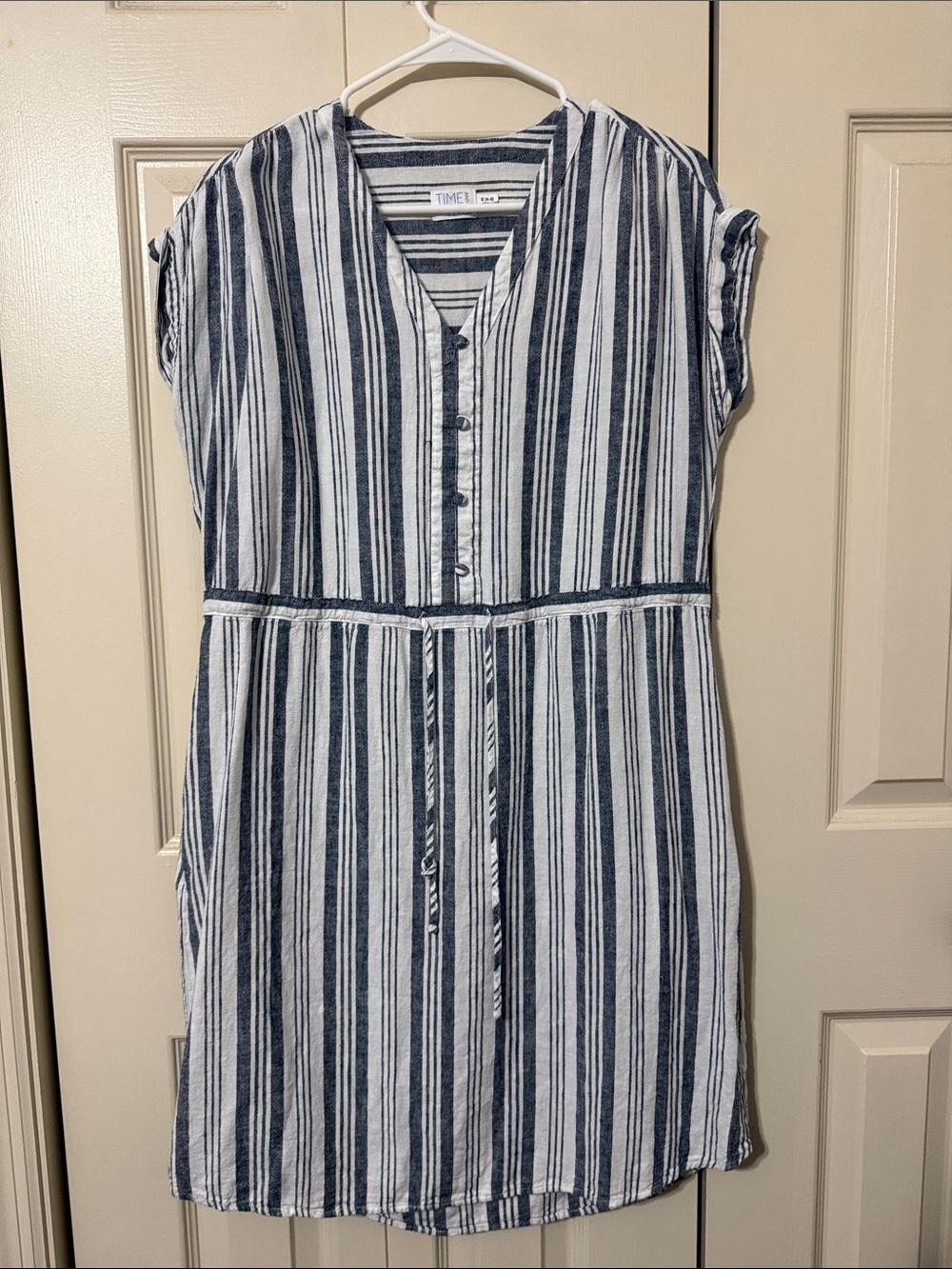 Maternity Blue and White Striped V-Neck Casual Dress